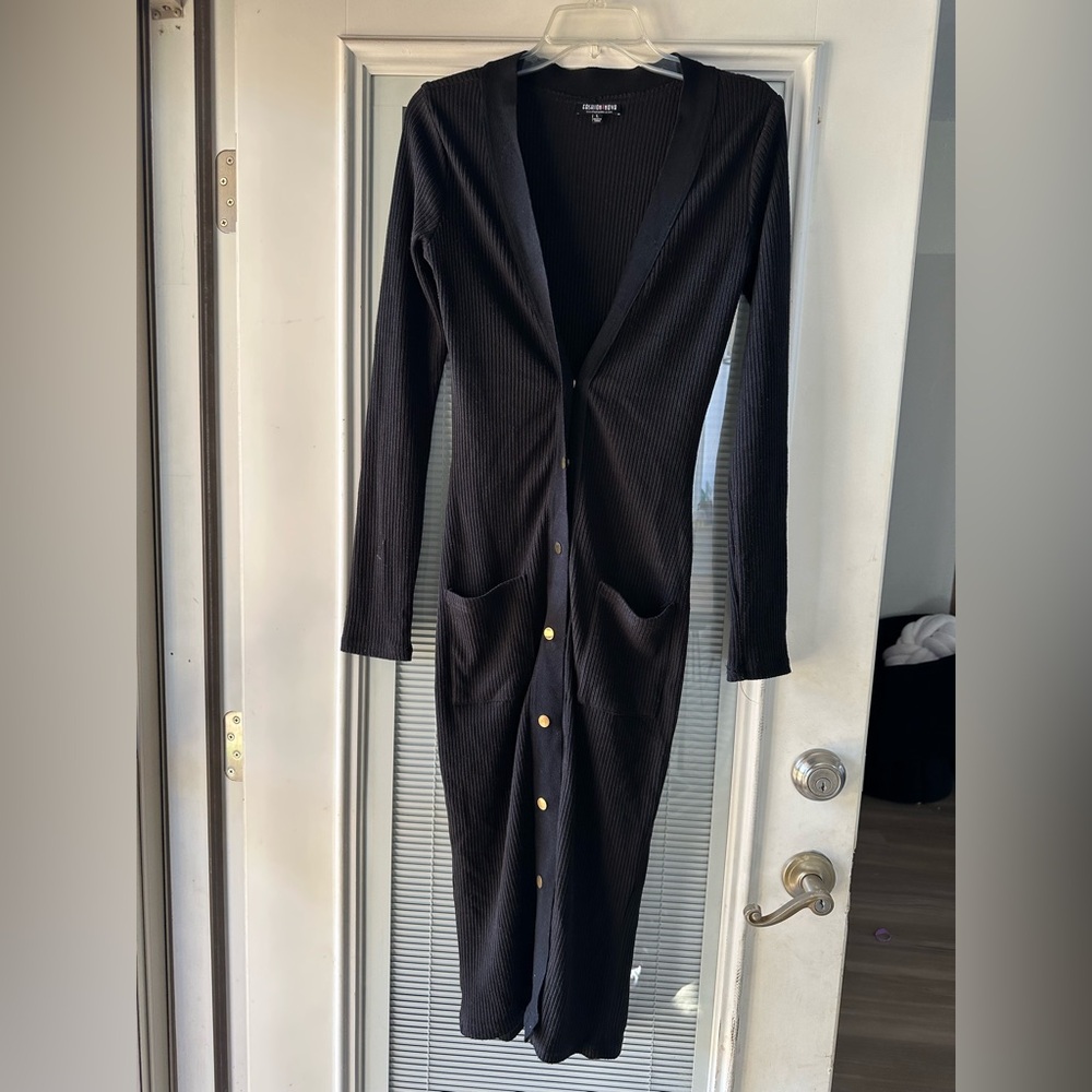 Fashion Nova Black Long Sleeve Button-Down Dress